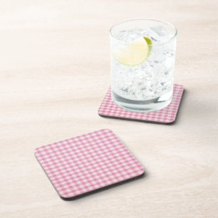 Baby Pink Gingham Pattern Beverage Coaster