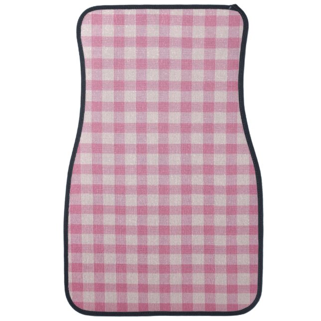 Baby Pink Gingham Pattern Car Floor Mat (Front)