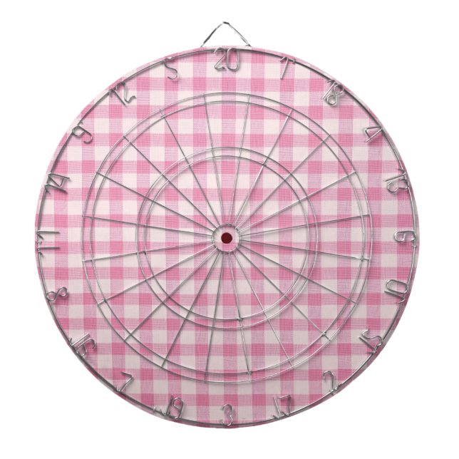 Baby Pink Gingham Pattern Dart Board (Front)