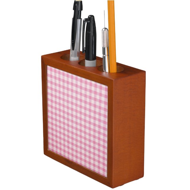 Baby Pink Gingham Pattern Desk Organizer (In Situ)