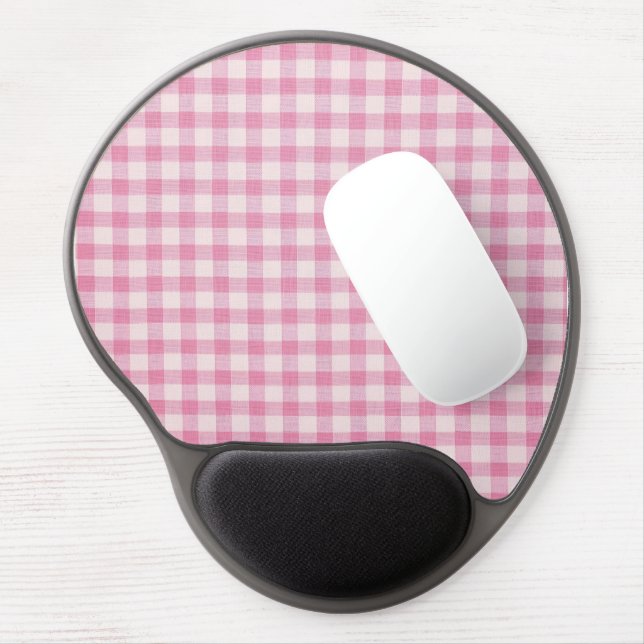 Baby Pink Gingham Pattern Gel Mouse Pad (Left Side)