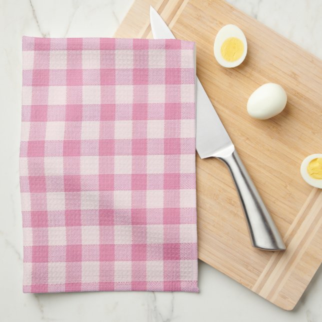 Baby Pink Gingham Pattern Kitchen Towel (Quarter Fold)