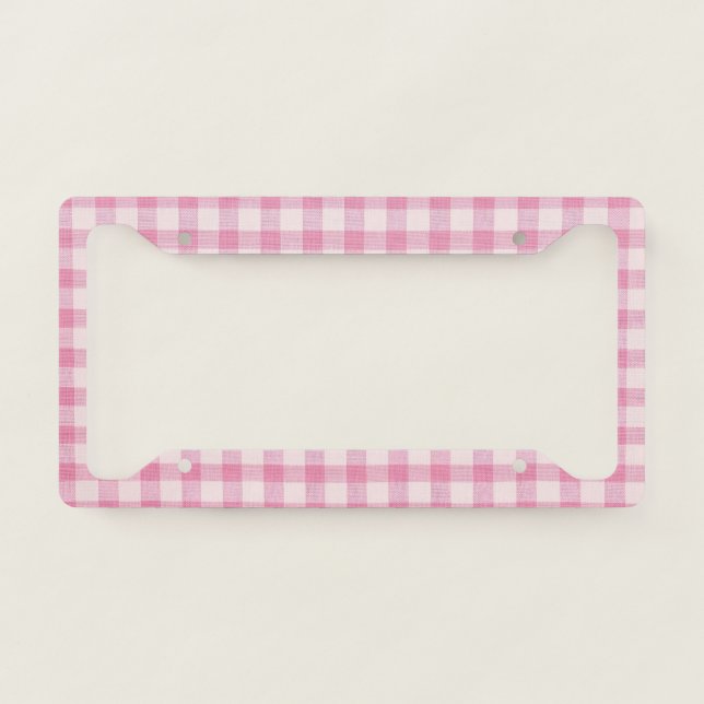 Baby Pink Gingham Pattern License Plate Frame (Front)