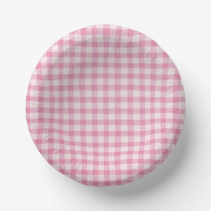 Baby Pink Gingham Pattern Paper Bowls