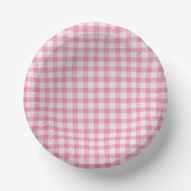 Baby Pink Gingham Pattern Paper Bowls (Front)