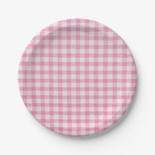 Baby Pink Gingham Pattern Paper Plates
