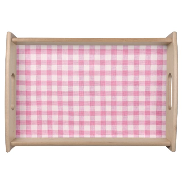 Baby Pink Gingham Pattern Serving Tray (Front)