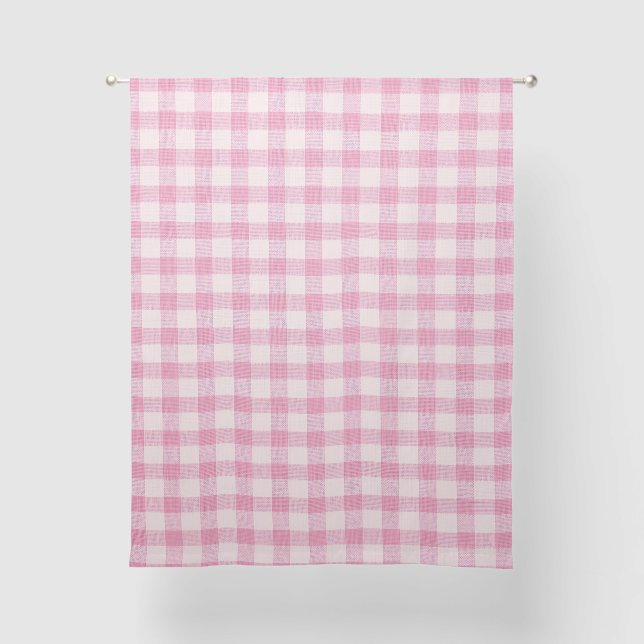 Baby Pink Gingham Pattern Sheer Curtains (Front)
