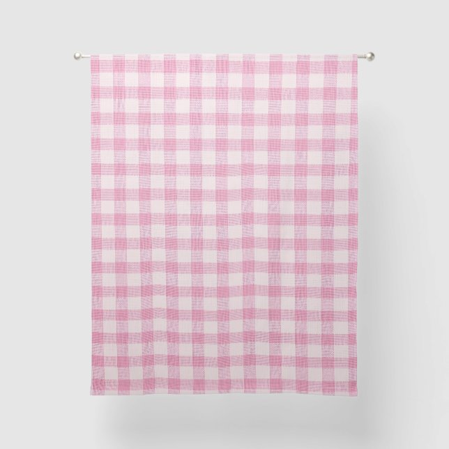 Baby Pink Gingham Pattern Sheer Curtains (Front)