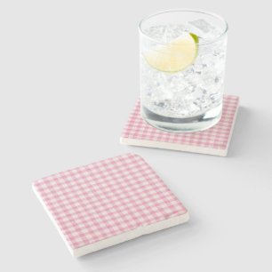 Baby Pink Gingham Pattern Stone Coaster