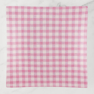 Baby Pink Gingham Pattern Trinket Tray