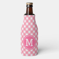 Baby Pink Gingham Personalize Monogram Bottle Cooler