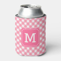 Baby Pink Gingham Personalize Monogram Can Cooler