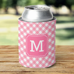 Baby Pink Gingham Personalize Monogram Can Cooler