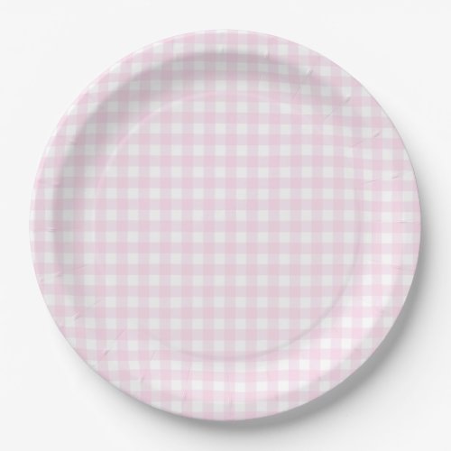 Baby Pink Gingham Plaid Paper Plates