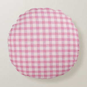 Baby Pink Gingham Round Pillow