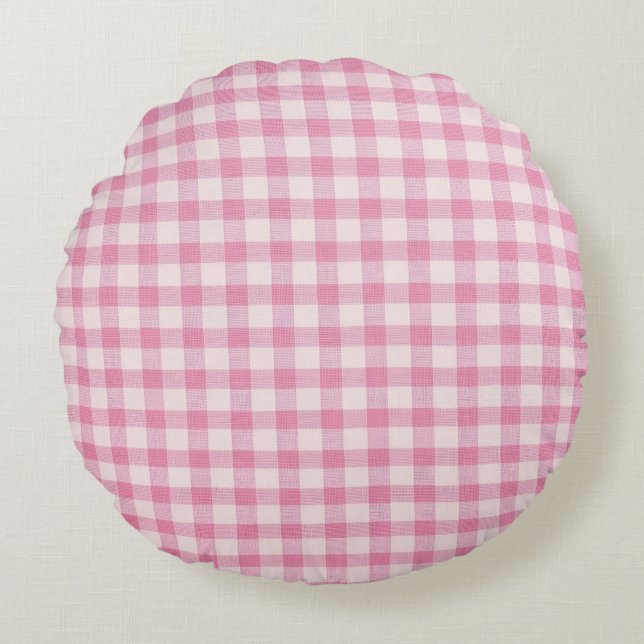 Baby Pink Gingham Round Pillow (Front)