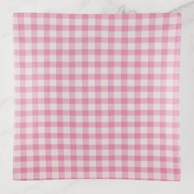 Baby Pink Gingham Trinket Tray (Front)