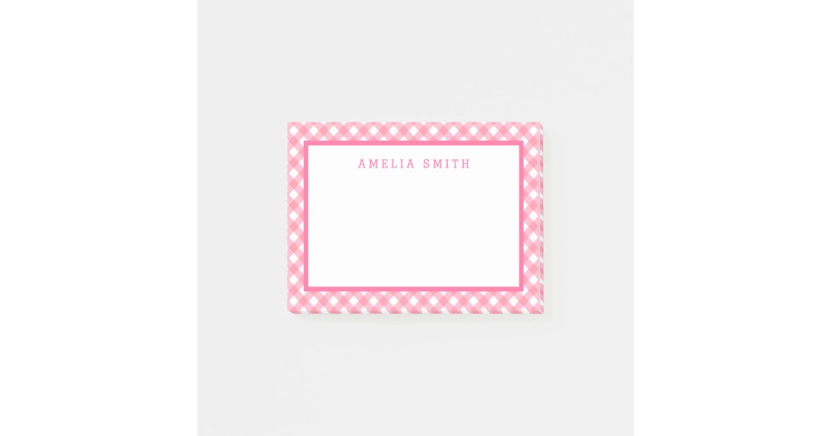 Baby Pink Gingham with Border Postit Notes