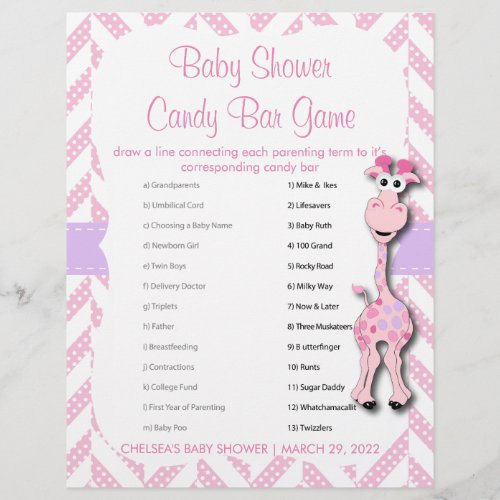 Baby Pink Giraffe Baby Boy Shower _ Game Flyer