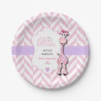 Baby Pink Giraffe Baby Shower Paper Plates
