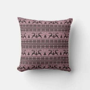Baby Pink Girl Reindeer Sweater Looking Christmas  Throw Pillow