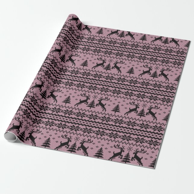 Baby Pink Girl Reindeer Sweater Looking Christmas  Wrapping Paper (Unrolled)