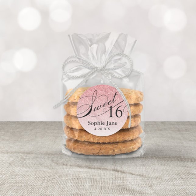 Baby Pink Glam Glitter Sweet 16 Personalized Classic Round Sticker (Creator Uploaded)