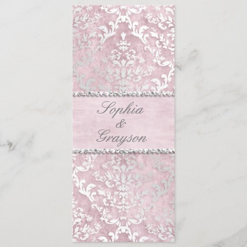 Baby Pink Glimmer Damask Wedding Menu