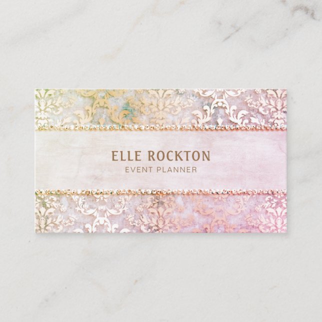Baby Pink Glimmer Damask Wedding Planner Business Card (Front)
