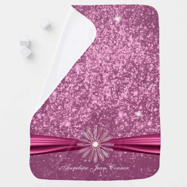 Baby Pink Glitter Design Stroller Blanket (In Situ)