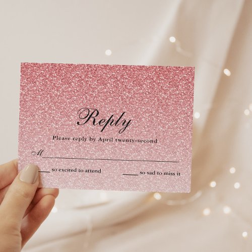 Baby Pink Glitter Glam Personalized Reply Card
