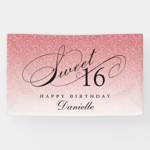 Baby Pink Glitter Sweet 16 Personalized Birthday  Banner