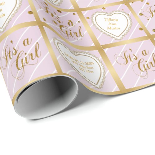 Baby Pink  Gold Confetti _ Baby Girl Wrapping Paper