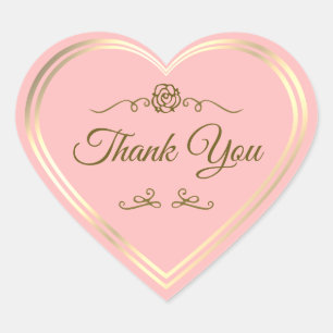 Baby Pink Gold Frame Vintage Rose Cute Thank You Heart Sticker