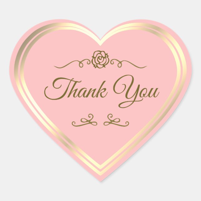 Baby Pink Gold Frame Vintage Rose Cute Thank You Heart Sticker (Front)