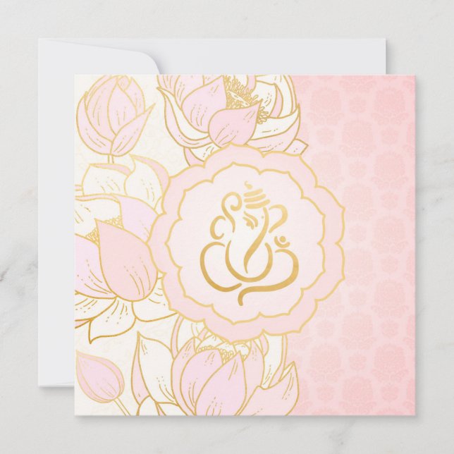 Baby Pink Gold Ganesh Indian Wedding Invitation (Front)