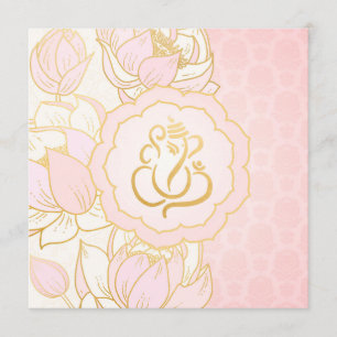 Baby Pink Gold Ganesh Indian Wedding Invitation