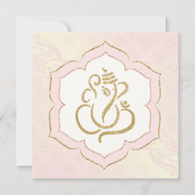 Baby Pink Gold Ganesh Indian Wedding Invitation (Front)