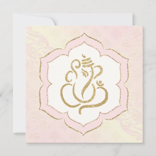 Baby Pink Gold Ganesh Indian Wedding Invitation