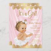 Baby Pink Gold Tutu Pearl Baby Shower Invitation (Front/Back)