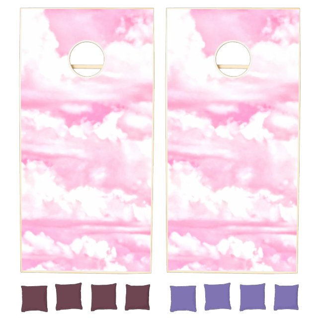 Baby Pink Happy Clouds Backgrouund Cornhole Set (Set)