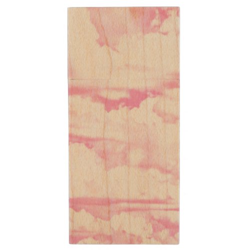 Baby Pink Happy Clouds Backgrouund Wood USB Flash Drive