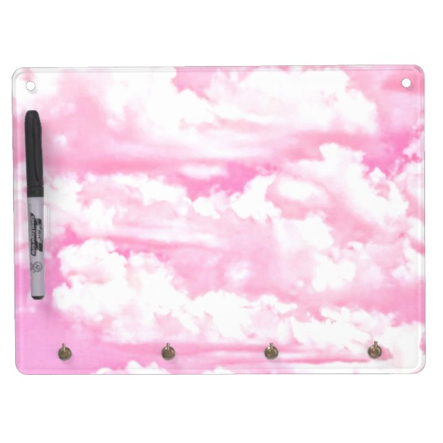 Baby Pink Happy Clouds Decor Dry Erase Board With Keychain Holder (Front)