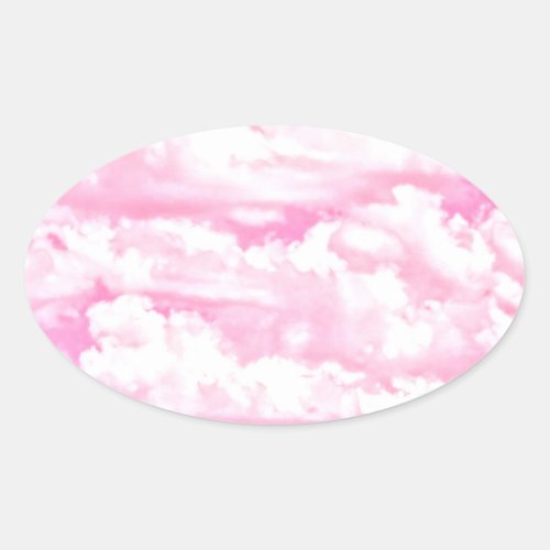 Baby Pink Happy Clouds Decor Oval Sticker