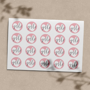 Baby Pink Heart "Girls" Gray White Classic Round Sticker