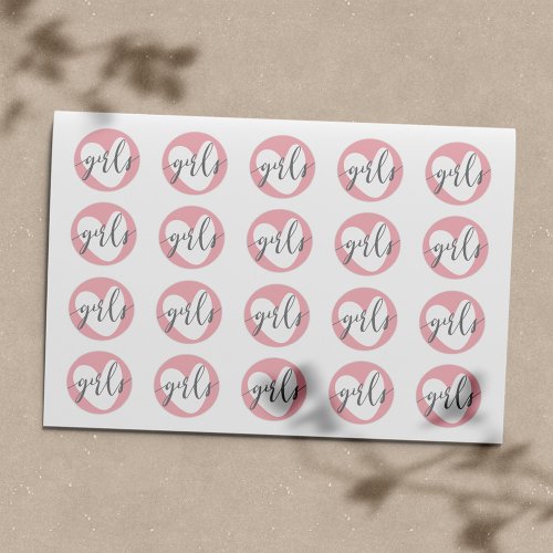 Baby Pink Heart Girls Gray White Classic Round Sticker