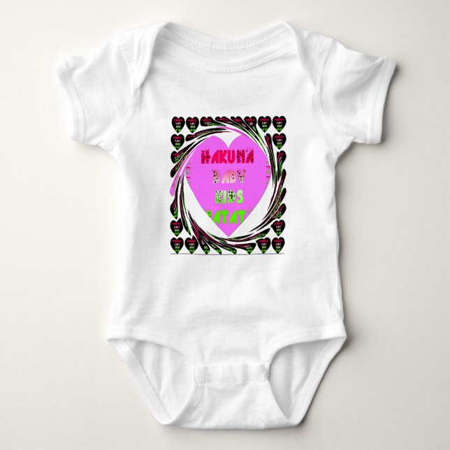 Baby Pink  Hearts Hakuna Matata Baby Kids Design.p Baby Bodysuit (Front)