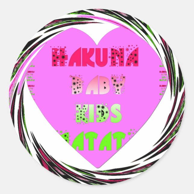 Baby Pink  Hearts Hakuna Matata Baby Kids Design.p Classic Round Sticker (Front)