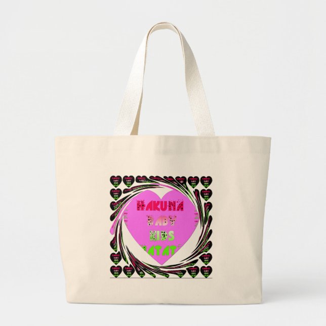 Baby Pink  Hearts Hakuna Matata Baby Kids Design.p Large Tote Bag (Front)